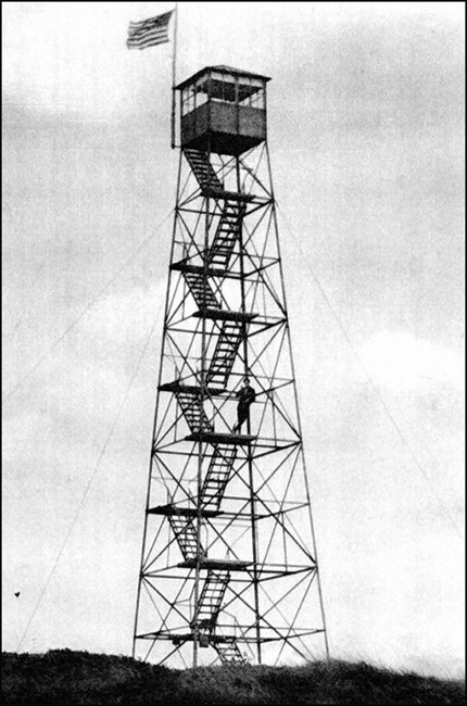 Alander Mountain tower 1929 with Observer Mervin Whitbeck