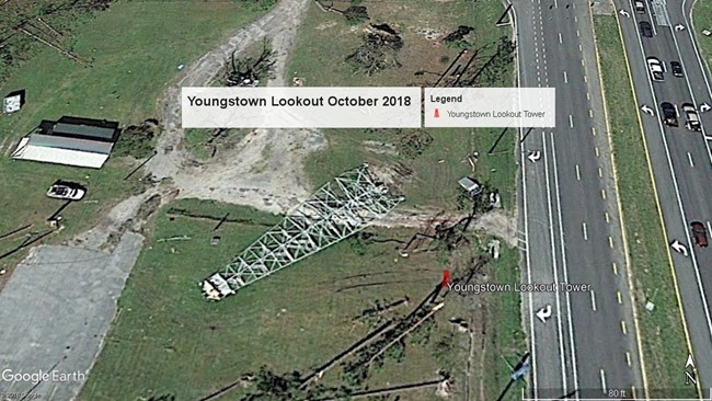 Youngstown Fire Tower after Hurricane Michael