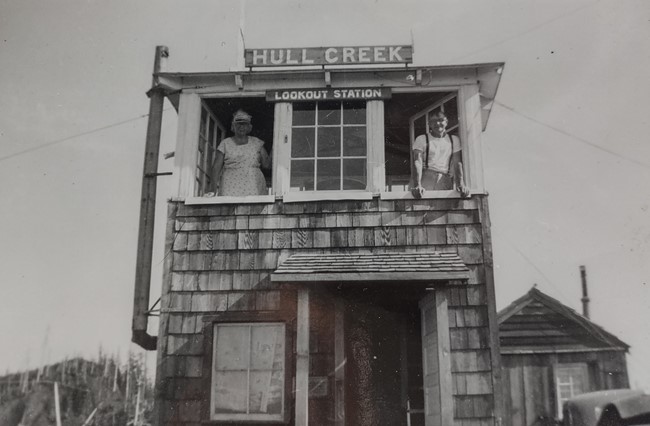 Hull Creek lookouts Nellie and Clair Smith in mid-1950s